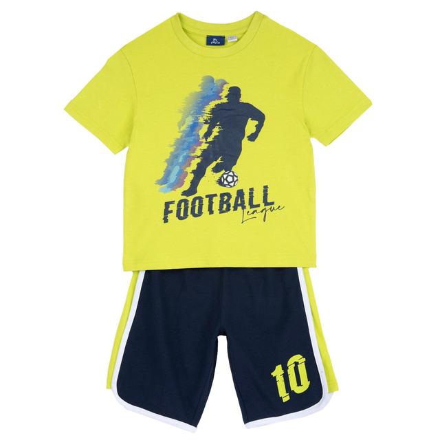 Completo maglietta verde con stampa sportiva e pantaloni corti in jersey di cotone sostenibile per bambino Chicco, vita elasticizzata. | Chicco