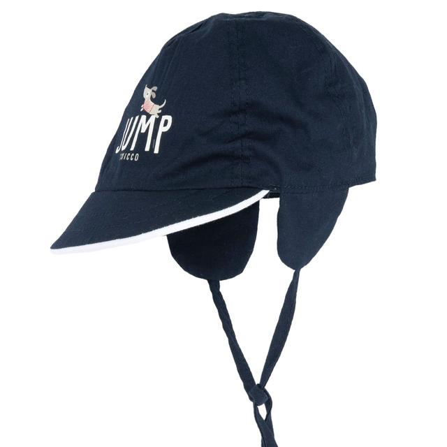 Cappello Chicco blu in popeline di cotone per bambino con stampa di cagnolino e paraorecchie. | Chicco