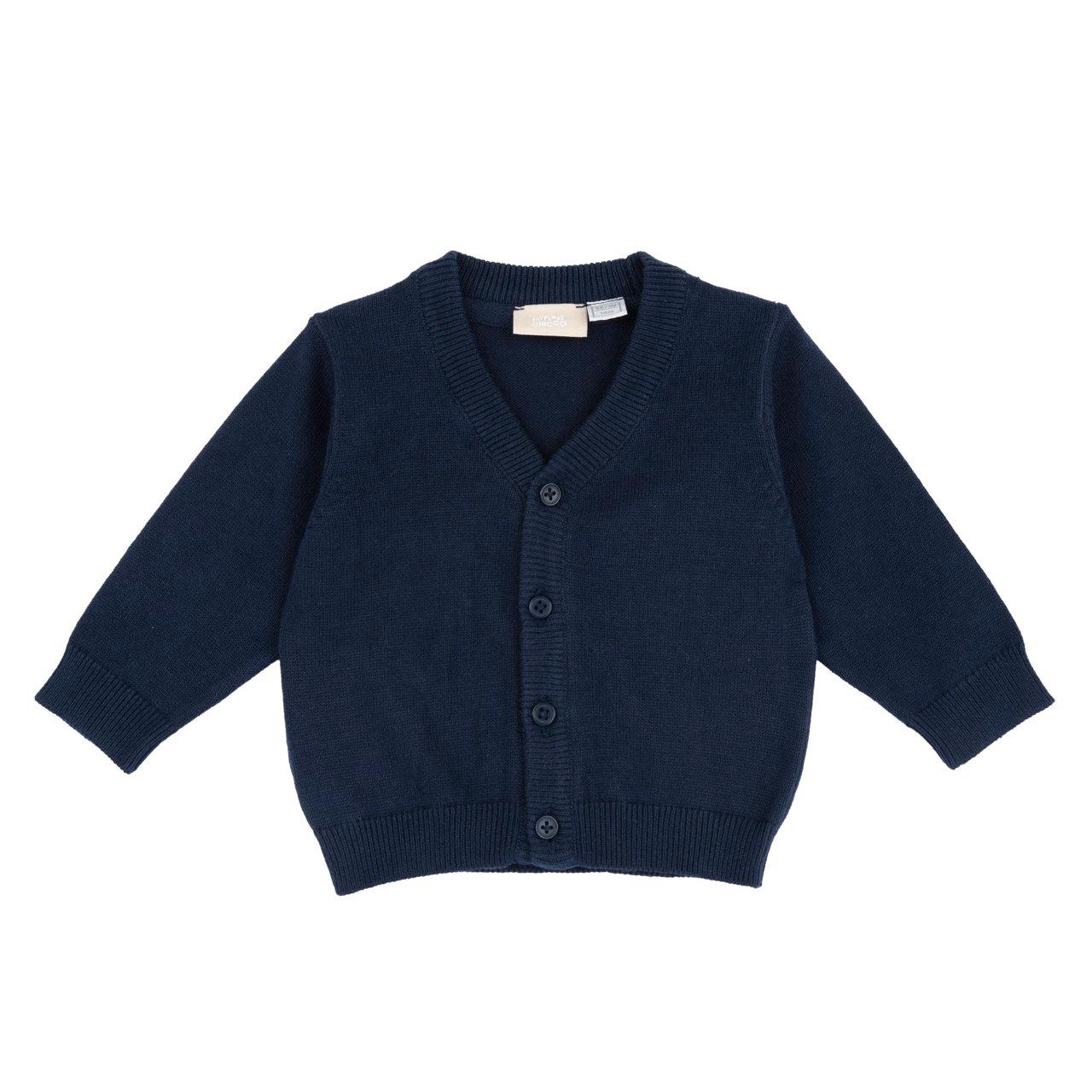 Cardigan in maglia di cotone blu per bambino Chicco, con chiusura a bottoni e asole, ideale per primavera ed estate. | Chicco