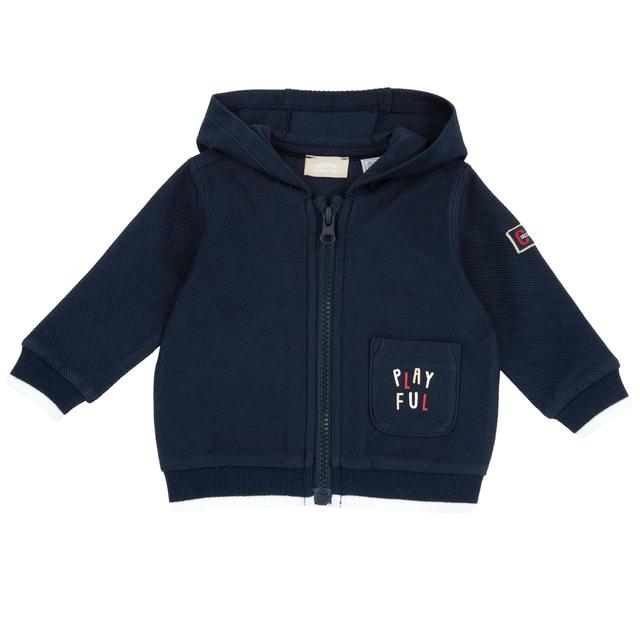 Felpa con zip blu in jersey jacquard per bambino Chicco, in puro cotone sostenibile, con cappuccio e tasca decorata. | Chicco
