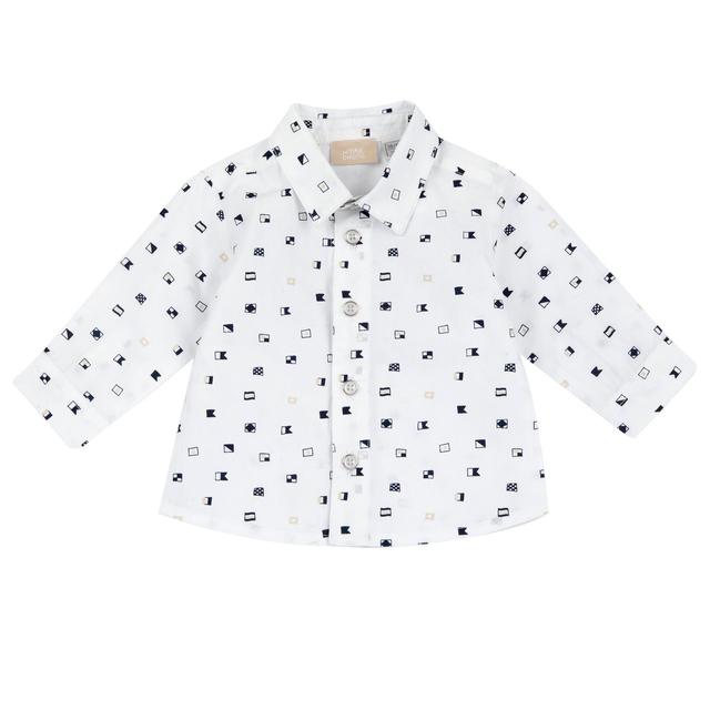 Camicia a manica lunga bianca in popeline di cotone per bambino Chicco con stampa bandierine, ideale per primavera/estate. | Chicco