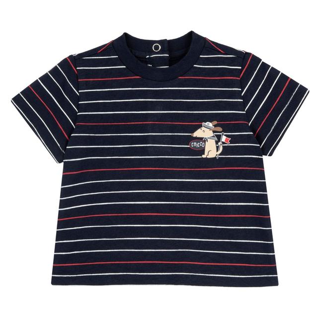 Maglietta a manica corta bianca in cotone sostenibile Chicco per bambino con stampa di cagnolini, parte della collezione primavera/estate. | Chicco