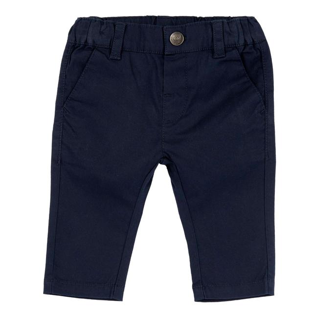 Pantaloni lunghi blu in twill di cotone sostenibile Chicco per bambino, con vita regolabile e chiusura a bottone automatico, ideali per primavera/estate. | Chicco