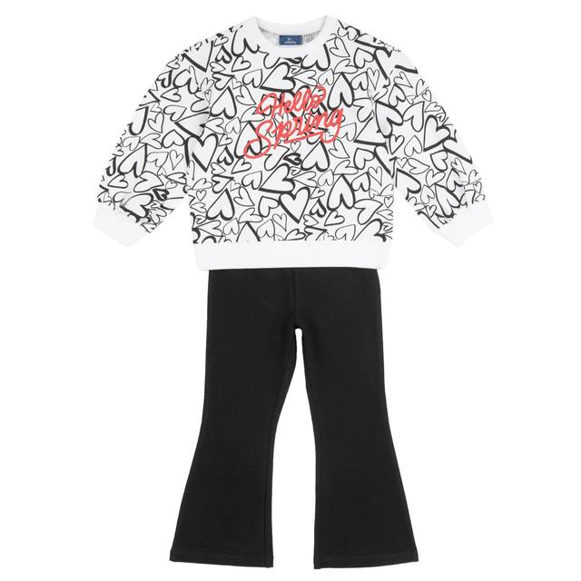 Completo felpa girocollo bianca con pantaloni svasati per bambina, in cotone elasticizzato sostenibile Chicco, con stampe grafiche ad alta definizione. | Chicco