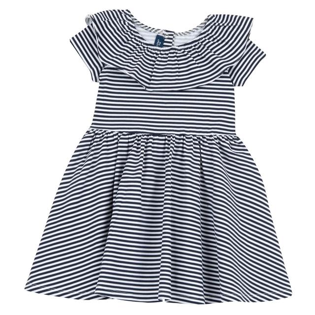 Vestito bianco a manica corta per bambina con fantasia cuoricini, collo rouches e bottoni automatici posteriori, in jersey elasticizzato di cotone sostenibile. | Chicco