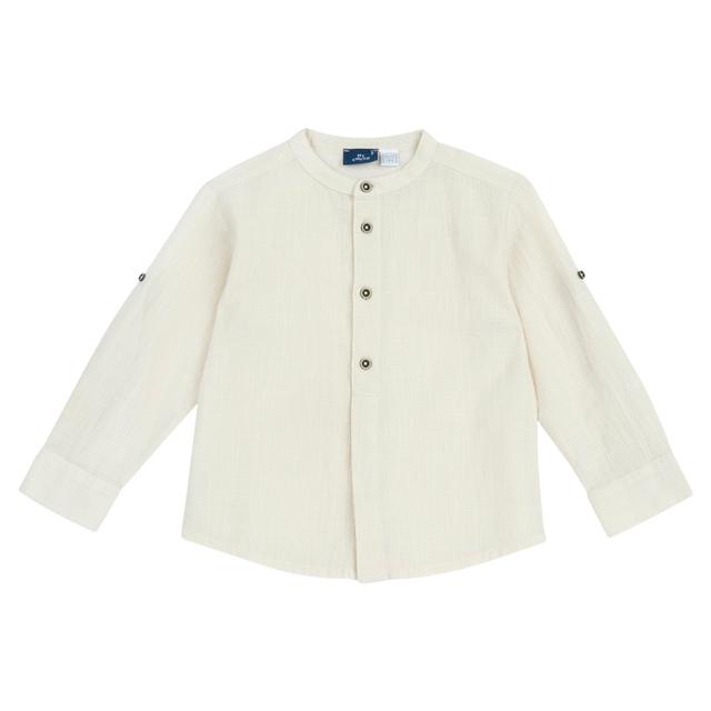 Camicia a manica lunga bianca in garza di cotone per bambino Chicco con collo alla coreana e maniche regolabili, ideale per primavera/estate. | Chicco
