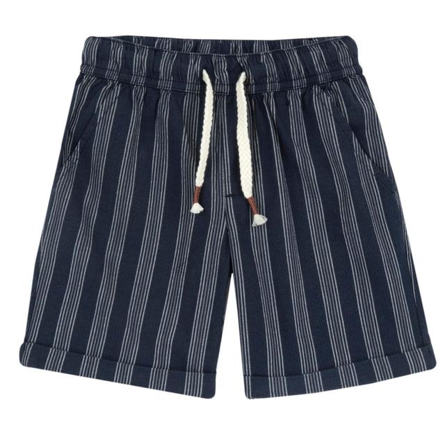 Pantaloni corti rigati blu per bambino Chicco in popeline di cotone sostenibile, con vita elasticizzata e tasche. | Chicco
