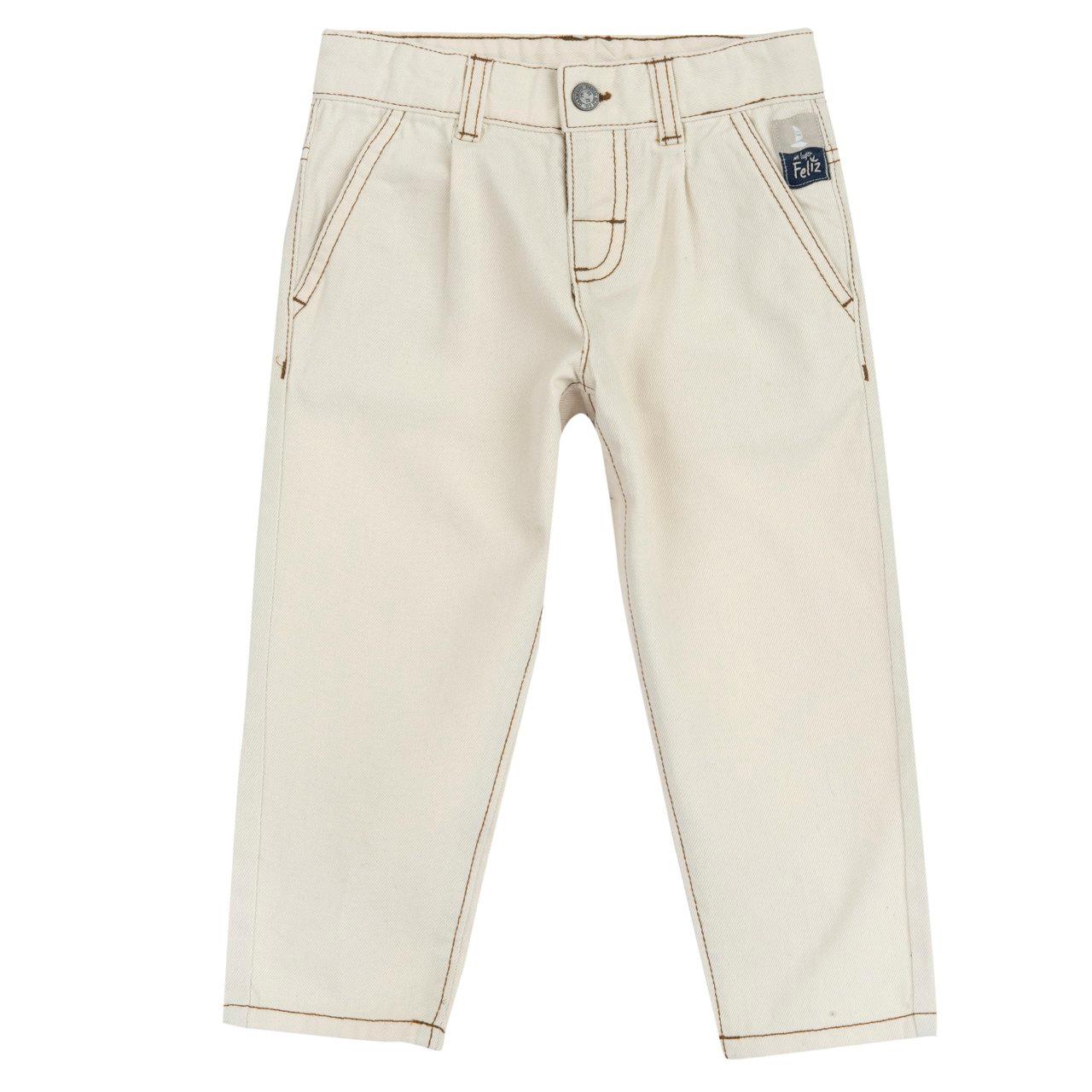 Pantaloni lunghi bianchi Chicco effetto denim per bambino, con vita elasticizzata regolabile e vestibilità balloon fit, ideali per la primavera/estate. | Chicco