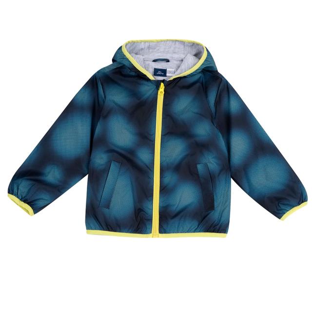 Giubbino antivento per bambino Chicco con vivace stampa dinosauro su sfondo verde, realizzato in tessuto tecnico riciclato impermeabile. | Chicco