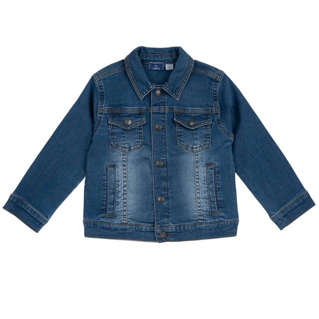 Giubbino in denim elasticizzato blu per bambino Chicco, 99% cotone e 1% elastan, con bottoni automatici sul davanti e ai polsi. | Chicco