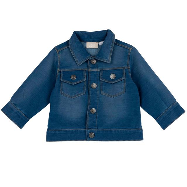 Giubbino in felpa elasticizzata effetto denim blu per bambino Chicco, con bottoni automatici frontali, ideale per la primavera/estate. | Chicco