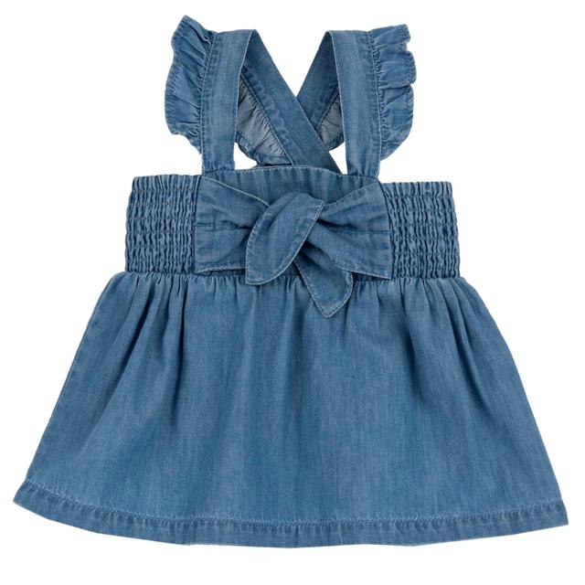 Salopette gonna in chambray azzurro per bambina Chicco con alette sulle spalline e fiocco annodato, in cotone sostenibile Oeko-Tex. | Chicco