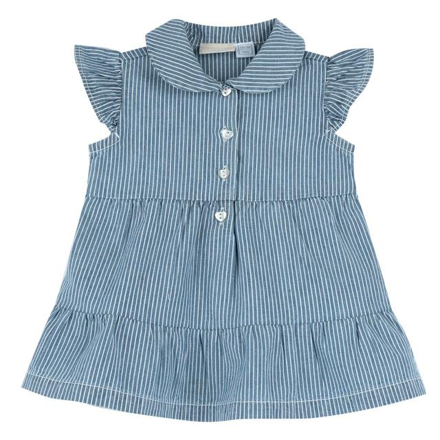 Vestito in chambray blu a righe per bambina Chicco con bottoni a cuore, 100% cotone sostenibile, ideale per primavera/estate. | Chicco