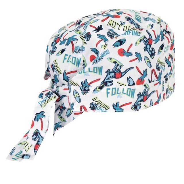 Bandana Chicco per bambini con fantasia di dinosauri su sfondo bianco, 100% cotone, regolabile sul retro, ideale per primavera/estate. | Chicco