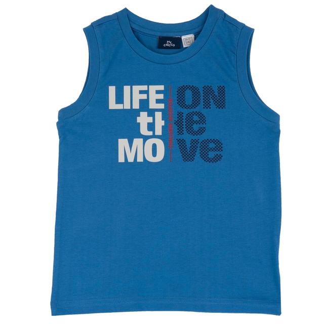 Canotta rossa in jersey di cotone sostenibile per bambino Chicco, con stampa lucida effetto gel e bottoni automatici sulla spalla. | Chicco