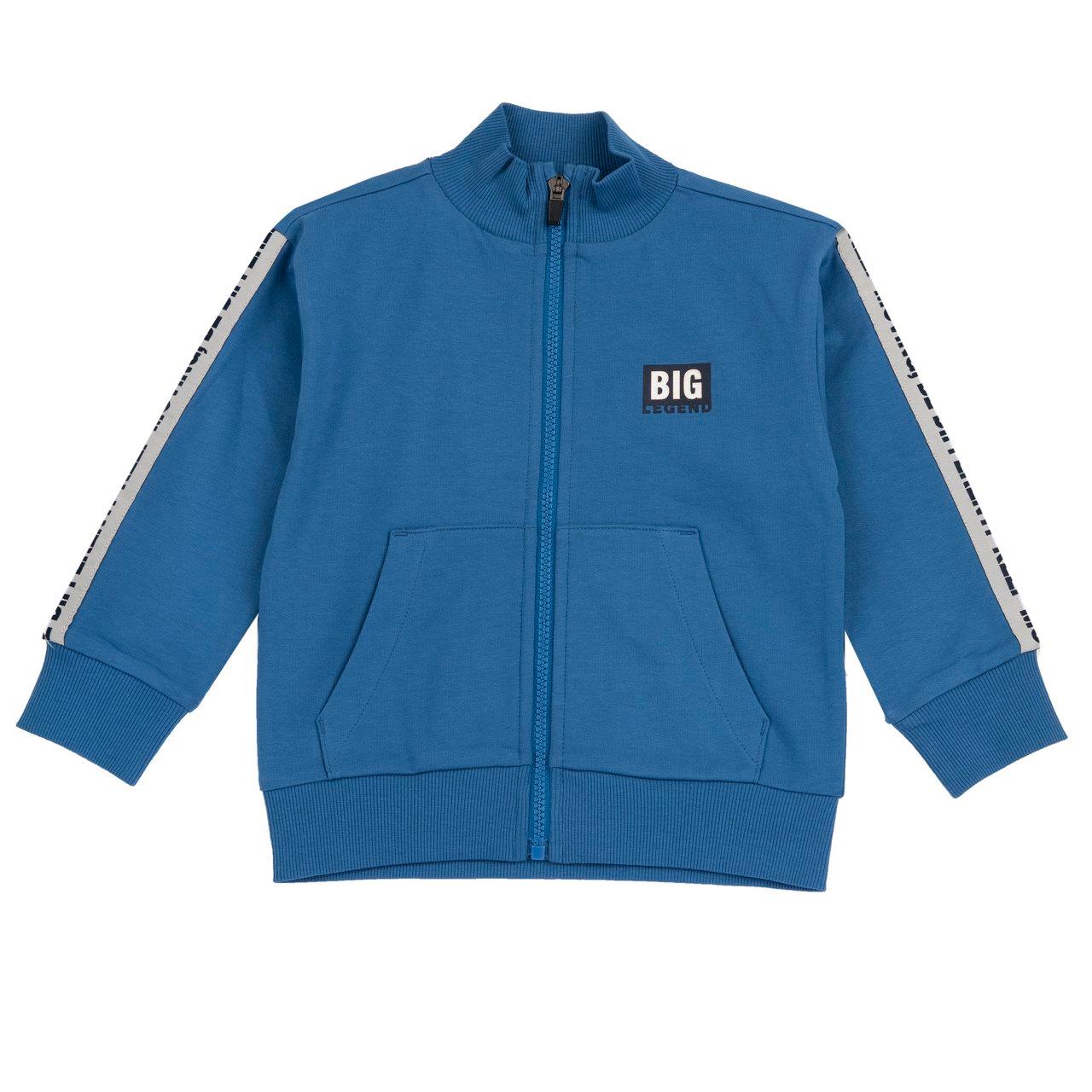 Felpa con zip azzurra in cotone sostenibile per bambino Chicco, con tasca a marsupio e stampa a rilievo sul petto. | Chicco