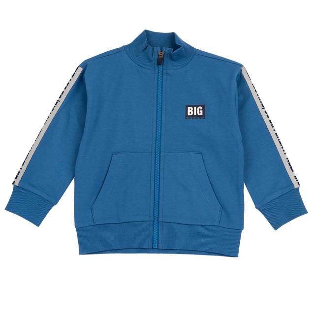 Felpa con zip azzurra in cotone sostenibile per bambino Chicco, con tasca a marsupio e stampa a rilievo sul petto. | Chicco