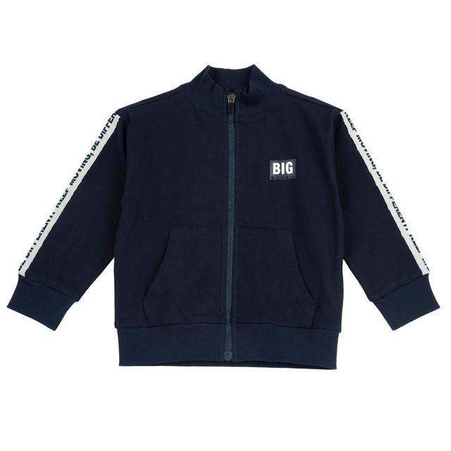 Felpa con zip azzurra in cotone sostenibile per bambino Chicco, con tasca a marsupio e stampa a rilievo sul petto. | Chicco