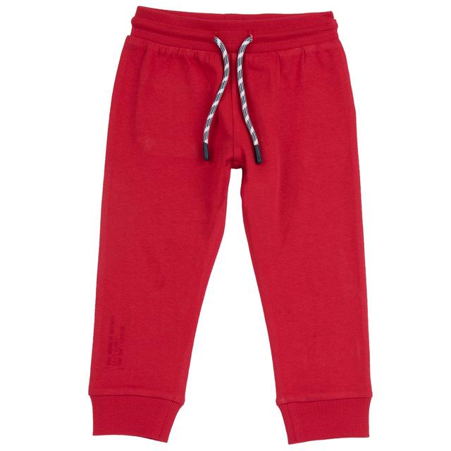 Pantaloni jogger lunghi rossi Chicco in morbido jersey di cotone pesante, con vita elasticizzata e stampa in rilievo sul fondo gamba. | Chicco