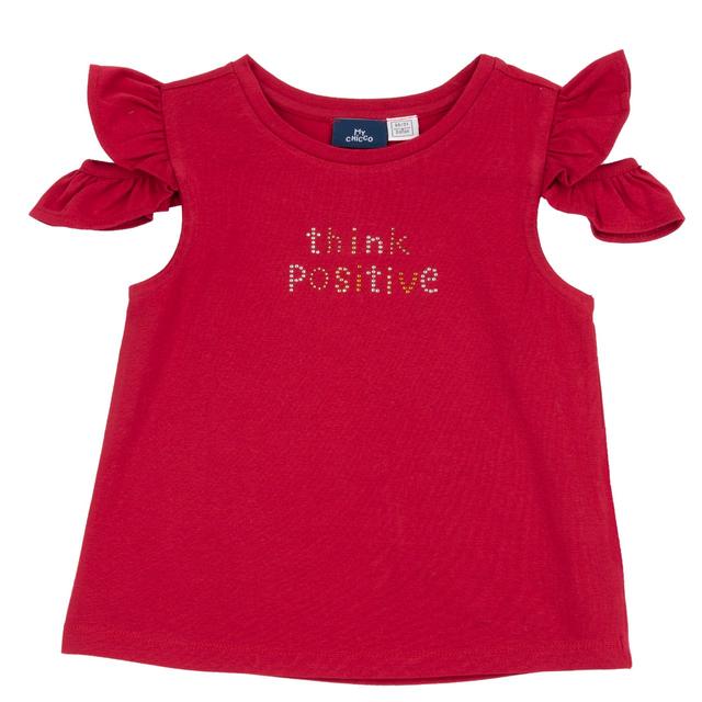 Maglietta rossa a manica corta per bambina Chicco con alette e spalline, in jersey elasticizzato, ideale per primavera/estate. | Chicco