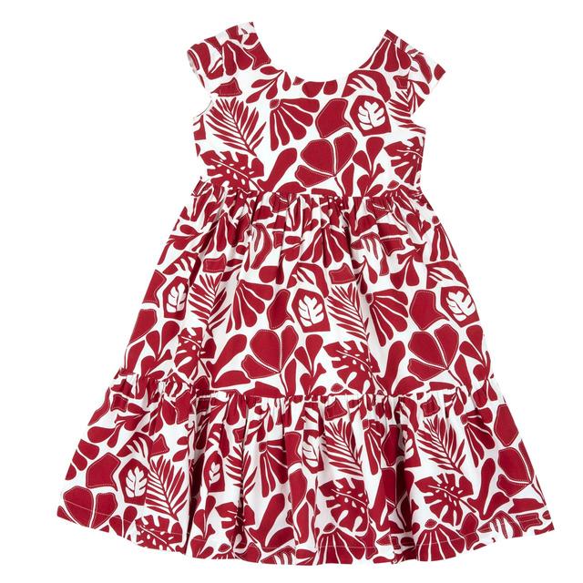 Vestito a manica corta rosso in viscosa per bambina Chicco con stampa fantasia, nodo decorativo sulla schiena e zip laterale. | Chicco