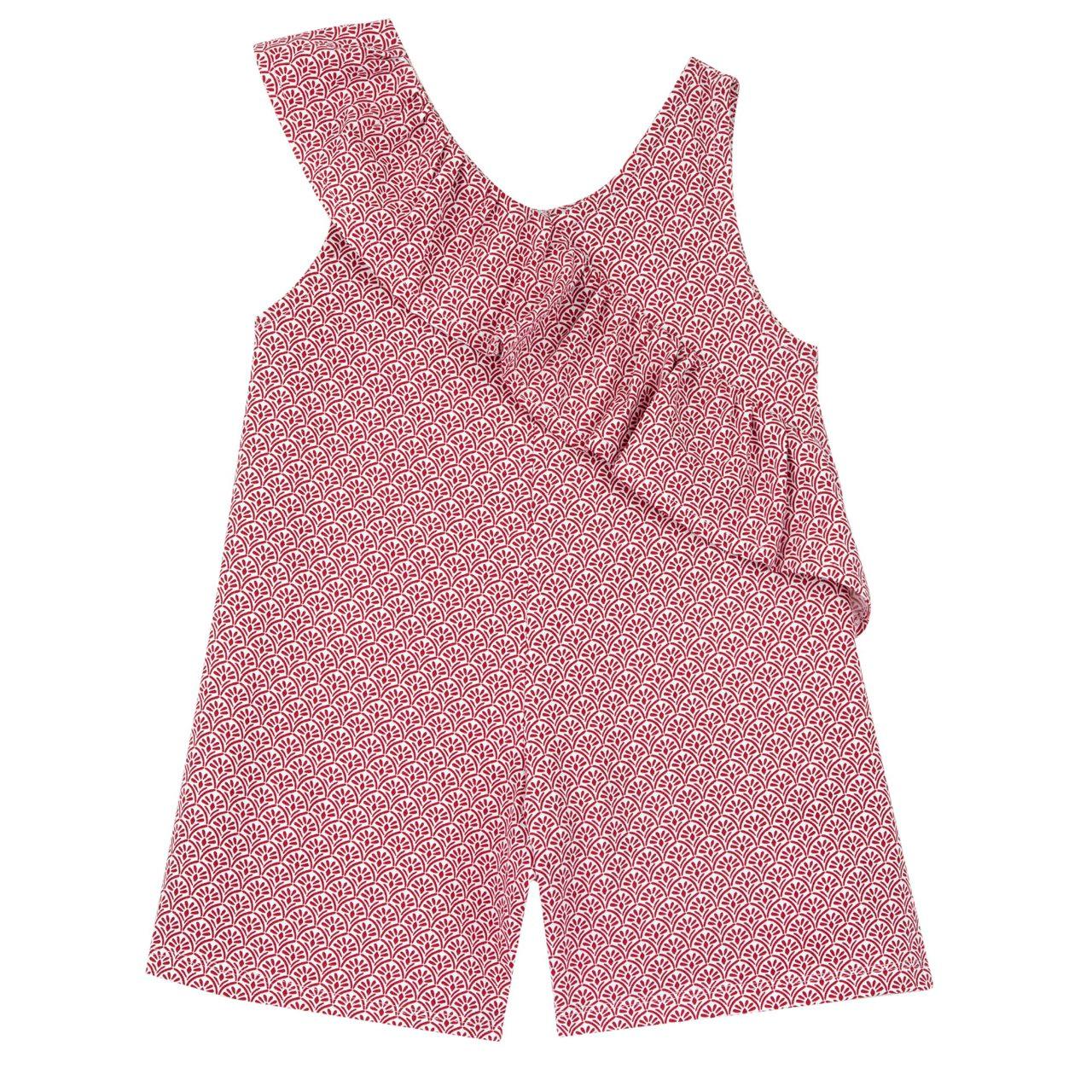 Salopette corta stampata geometrica in jersey elasticizzato bianco per bambina, con volant decorativo sul davanti, in cotone sostenibile Oeko-Tex. | Chicco