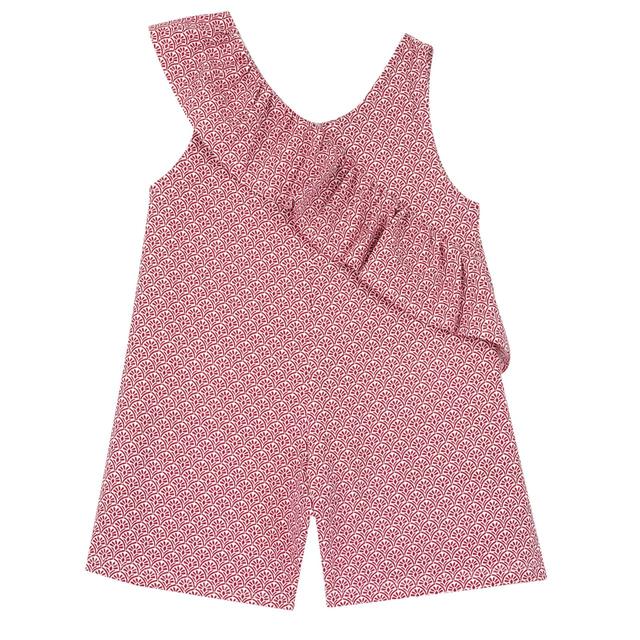 Salopette corta stampata geometrica in jersey elasticizzato bianco per bambina, con volant decorativo sul davanti, in cotone sostenibile Oeko-Tex. | Chicco