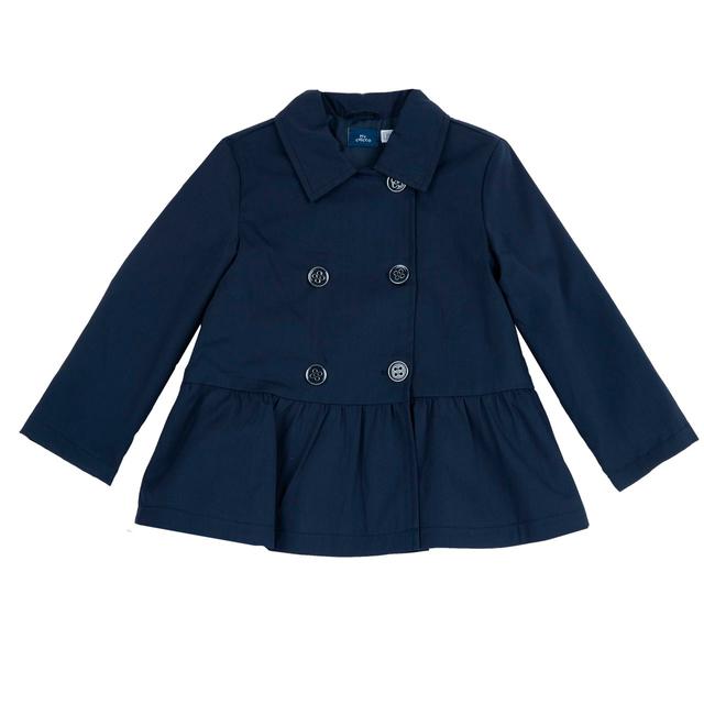 Giacca impermeabile blu per bambina Chicco con chiusura doppiopetto e dettagli profilati in argento, in tessuto misto cotone elasticizzato. | Chicco