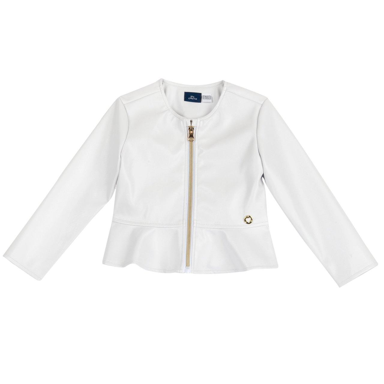 Giubbino spalmato lucido bianco per bambina Chicco, con zip dorata e medaglietta decorativa, ideale per primavera/estate. | Chicco