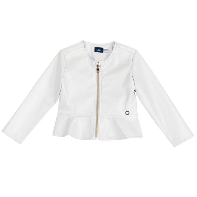 Giubbino spalmato lucido bianco per bambina Chicco, con zip dorata e medaglietta decorativa, ideale per primavera/estate. | Chicco