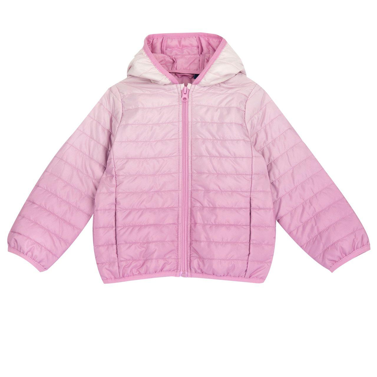 Giubbino imbottito bianco con cappuccio per bambina Chicco, trapuntato con stampa sfumata, tasche frontali e chiusura zip con para zip di sicurezza. | Chicco