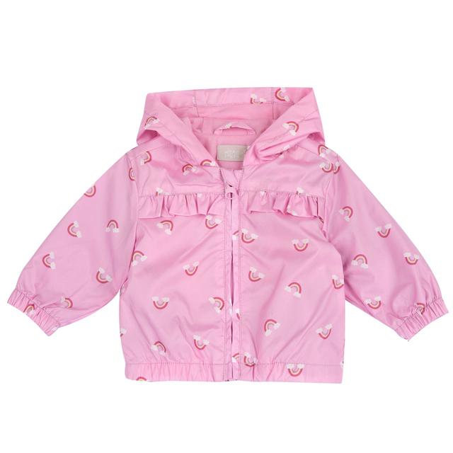 Giubbino antivento Chicco rosa metallizzato per bambina con stampa fantasia, dettagli rouches e trattamento impermeabile. | Chicco