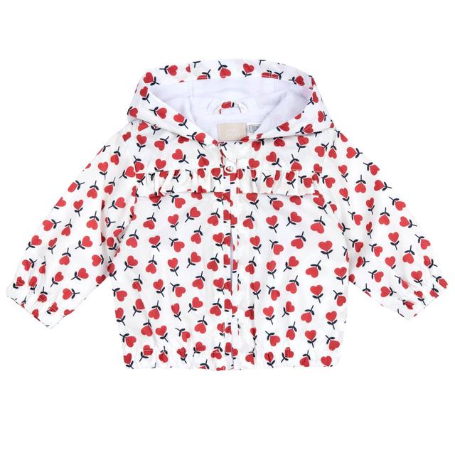 Giubbino antivento Chicco rosa metallizzato per bambina con stampa fantasia, dettagli rouches e trattamento impermeabile. | Chicco