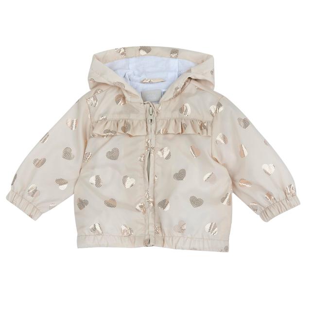 Giubbino antivento Chicco rosa metallizzato per bambina con stampa fantasia, dettagli rouches e trattamento impermeabile. | Chicco