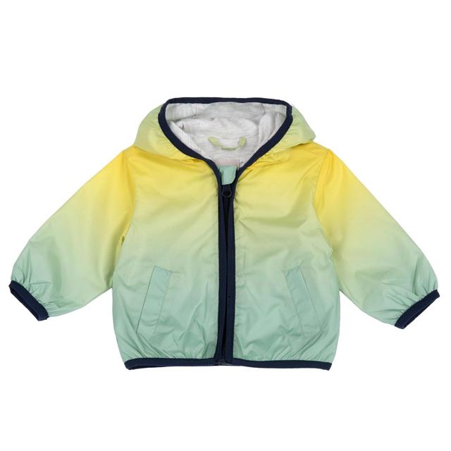 Giubbino antivento Chicco per bambino con effetto sfumato e fantasia di dinosauri su sfondo azzurro, ideale per primavera/estate. | Chicco