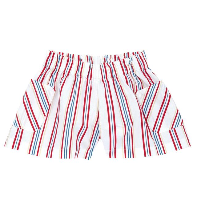 Pantaloni corti bermuda bianchi da bambina con stampa rigata in cotone sostenibile, vita elasticizzata e tasche applicate. | Chicco
