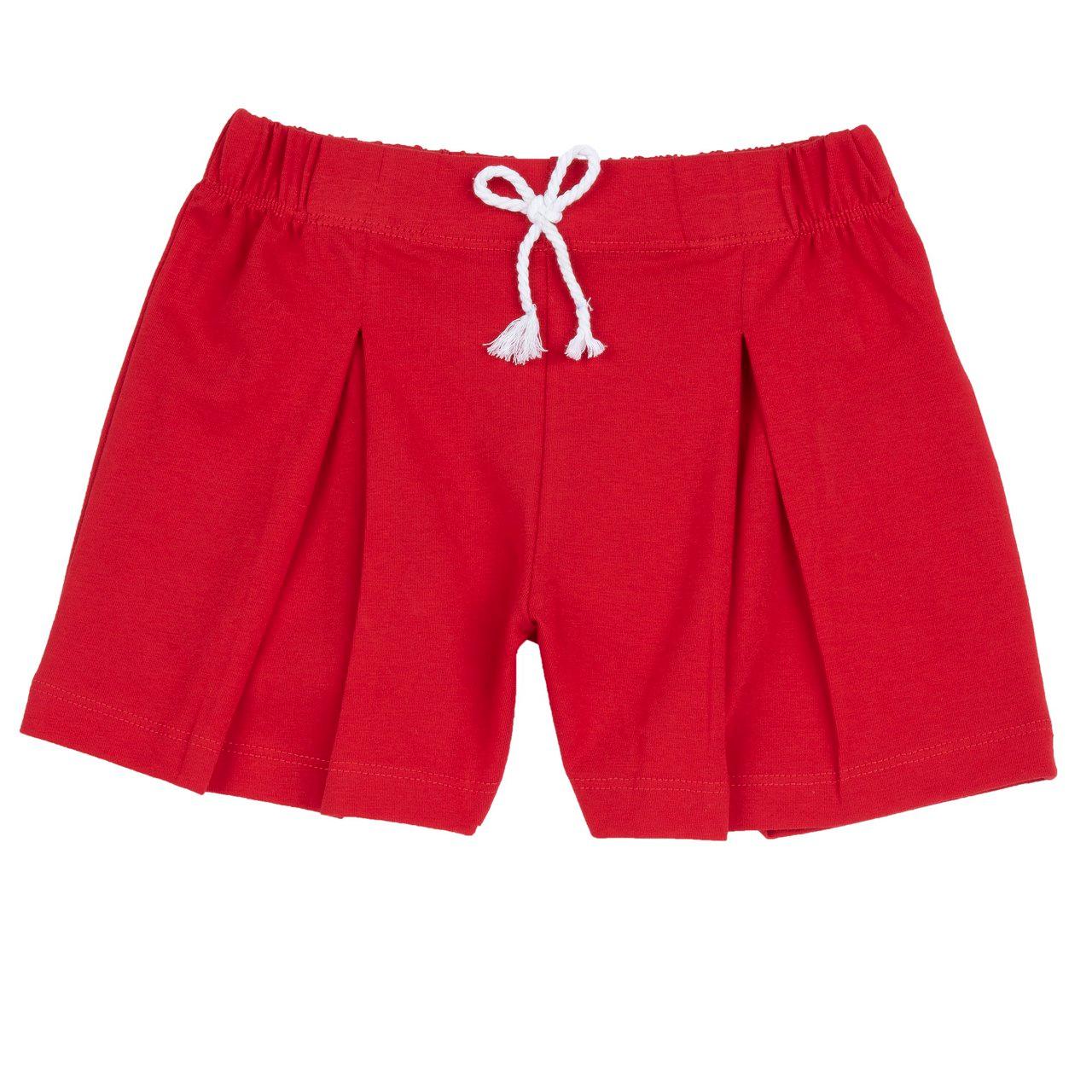 Pantaloni corti rossi in jersey elasticizzato per bambina Chicco con fiocchetto decorativo in vita e vita elasticizzata, realizzati in cotone sostenibile certificato Oeko-Tex. | Chicco