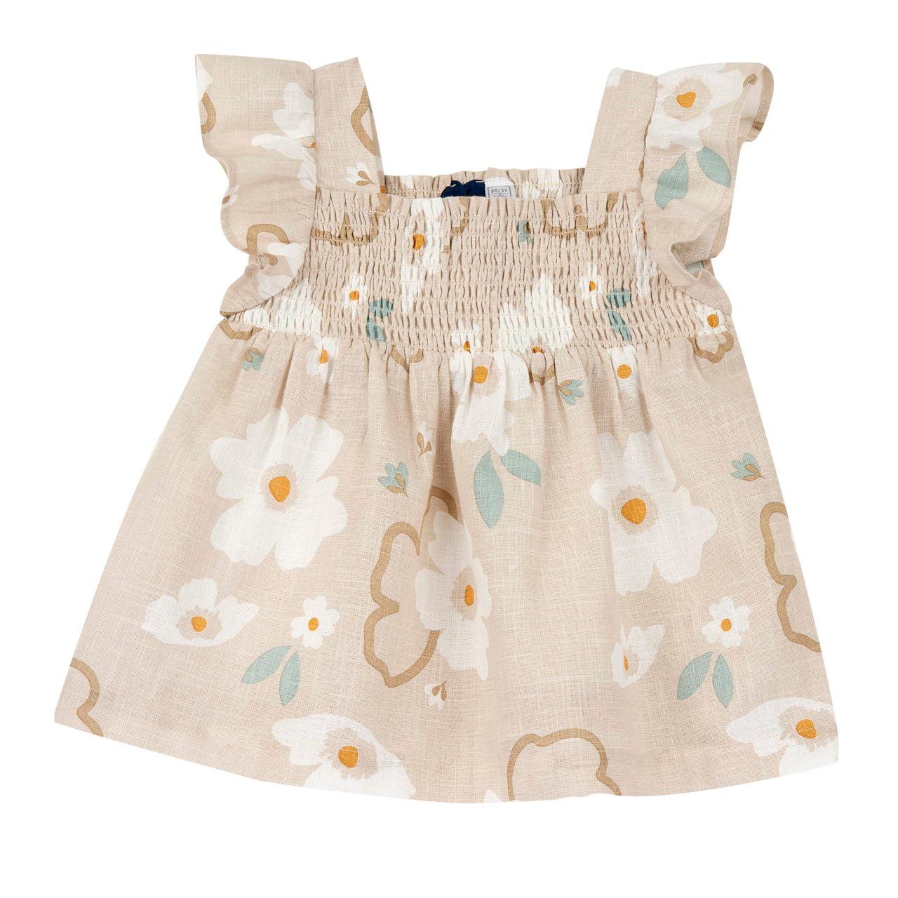 Camicia senza maniche Chicco per bambina in cotone effetto lino bianco con stampa macro fiori e corpino elasticizzato smock, ideale per primavera/estate. | Chicco