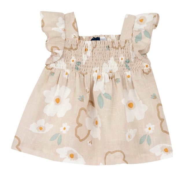 Camicia senza maniche Chicco per bambina in cotone effetto lino bianco con stampa macro fiori e corpino elasticizzato smock, ideale per primavera/estate. | Chicco