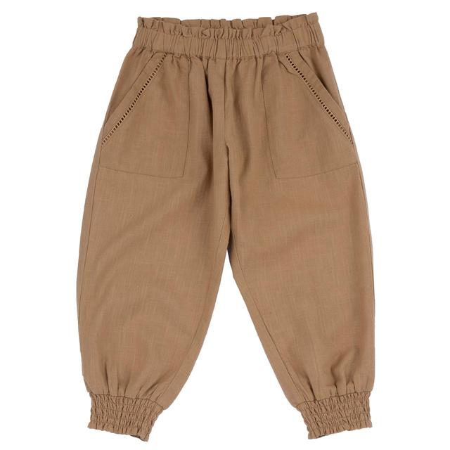 Pantaloni lunghi beige elasticati in cotone effetto lino per bambina, vestibilità balloon, collezione Chicco. | Chicco