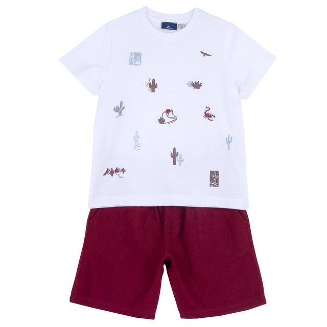 Completo estivo Chicco per bambino in cotone bianco, con maglietta a stampa fotografica e pantaloni corti con vita elasticizzata. | Chicco