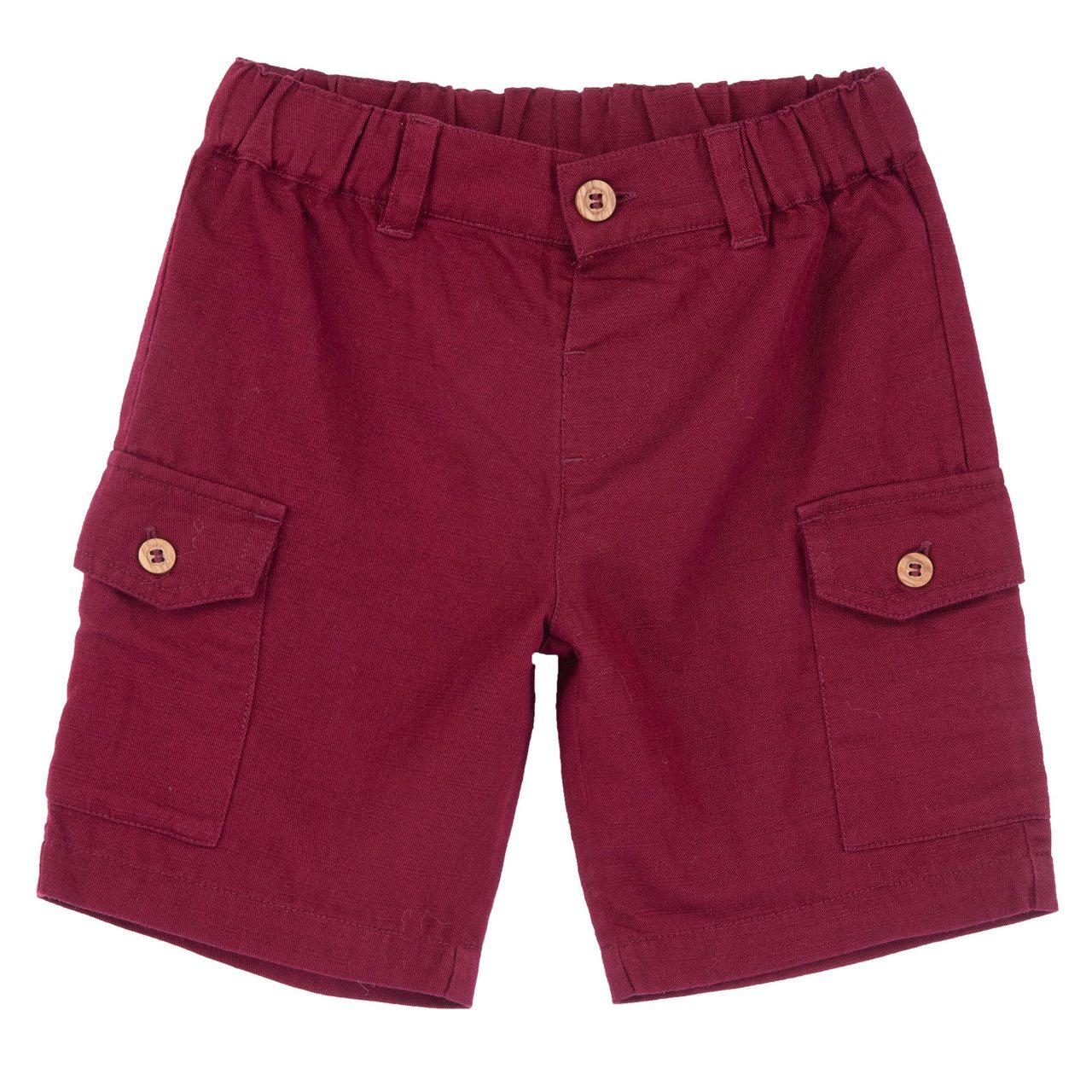 Pantaloni corti rossi in cotone fiammato Chicco per bambino, con vita elasticizzata e bottone decorativo effetto legno. | Chicco