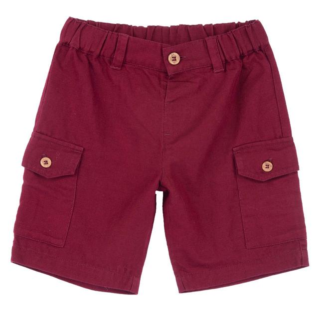 Pantaloni corti rossi in cotone fiammato Chicco per bambino, con vita elasticizzata e bottone decorativo effetto legno. | Chicco