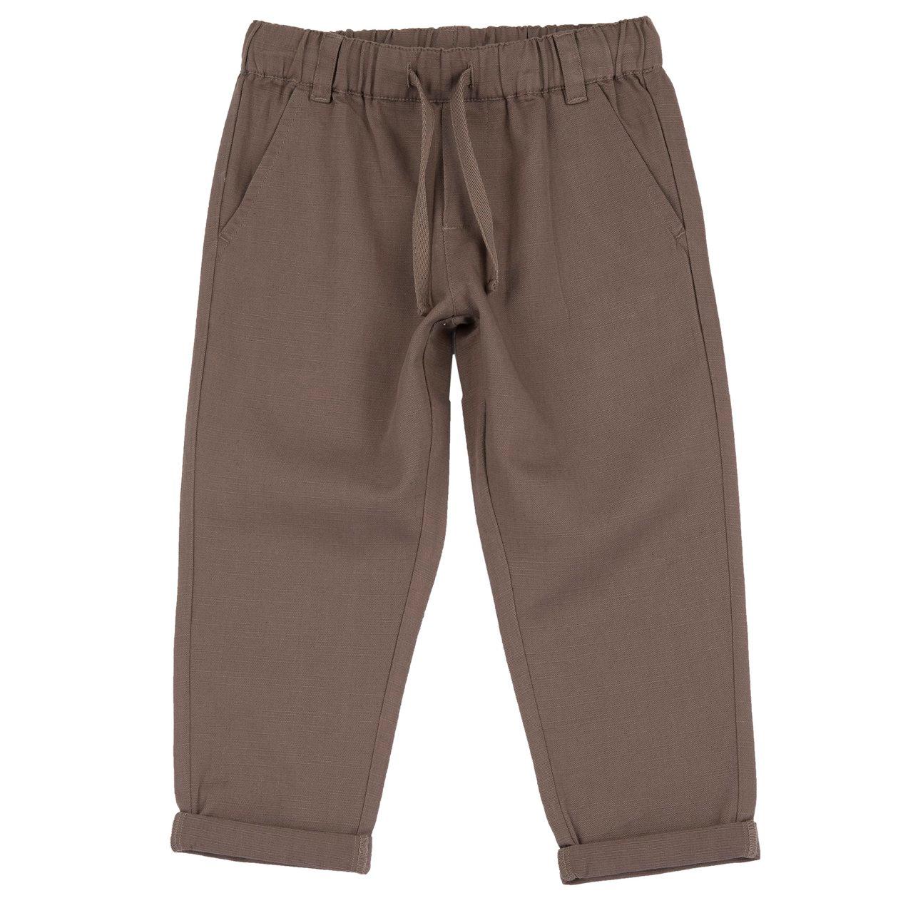 Pantaloni lunghi baggy fit beige in cotone fiammato sostenibile Chicco per bambini, con vita elasticizzata e cordino regolabile. | Chicco