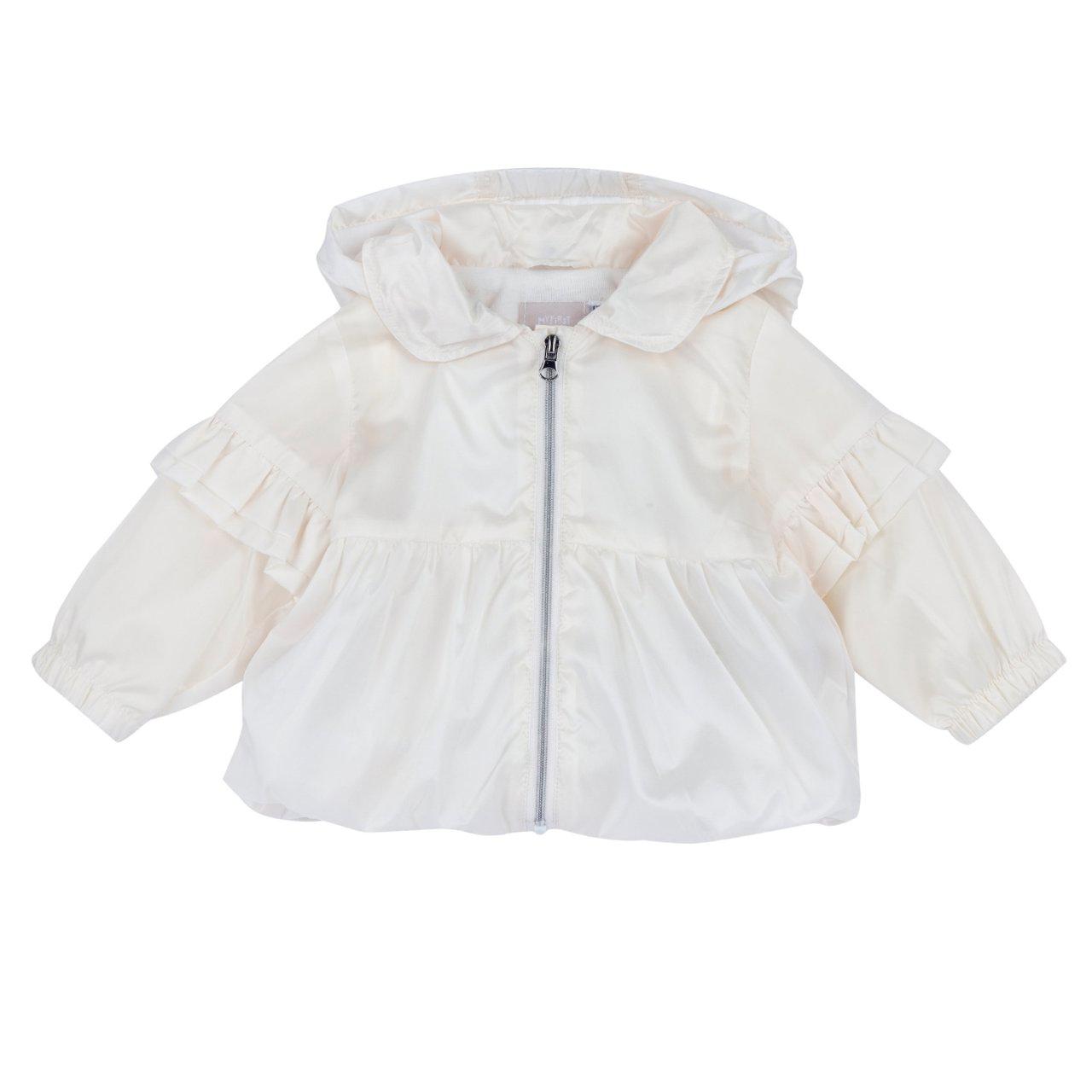 Giubbino foderato bianco Chicco per bambina, con cappuccio staccabile e zip argento, ideale per primavera ed estate. | Chicco