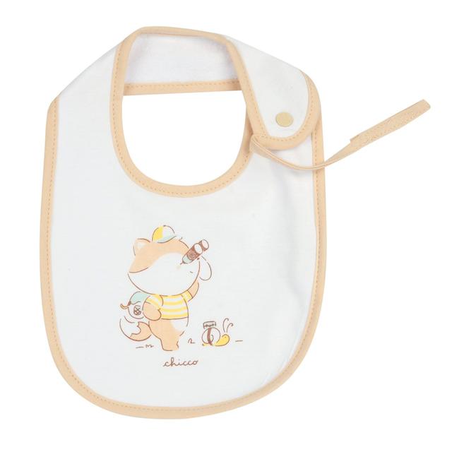 Bavaglino Chicco rosa in jersey di cotone con retro in spugna, grafica stampata e laccetto porta succhietto, ideale per bambine. | Chicco