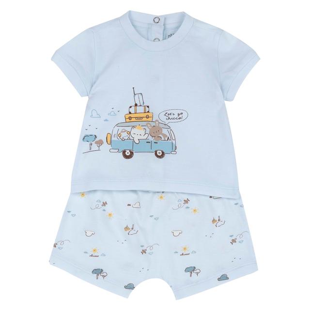 Completo Chicco in cotone sostenibile per bambina, maglietta rosa a manica corta con bottoni e pantaloni corti fantasia, ideale primavera/estate. | Chicco