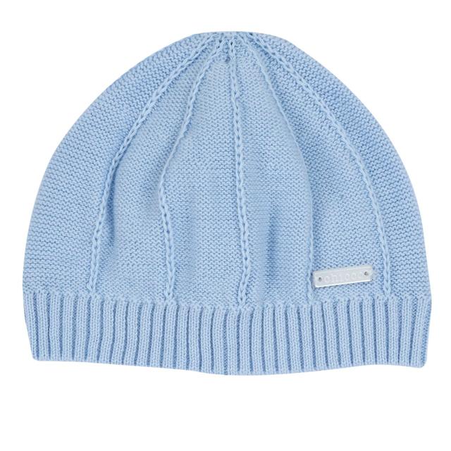 Cappello in maglia azzurro Chicco per bambino, misto cotone e modal, con giochi di punti e medaglietta madreperla, certificato Oeko-Tex. | Chicco