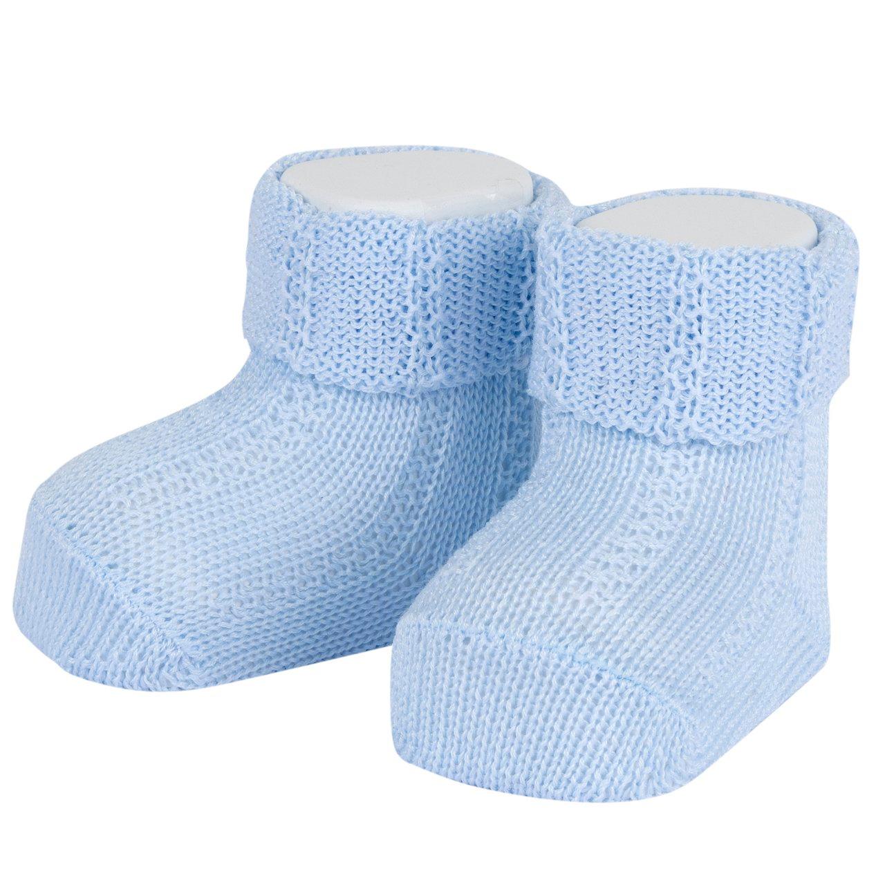 Babbucce in maglia azzurre per bambino Chicco in misto cotone sostenibile, con lavorazione a gioco di punti e certificazione Oeko-Tex. | Chicco
