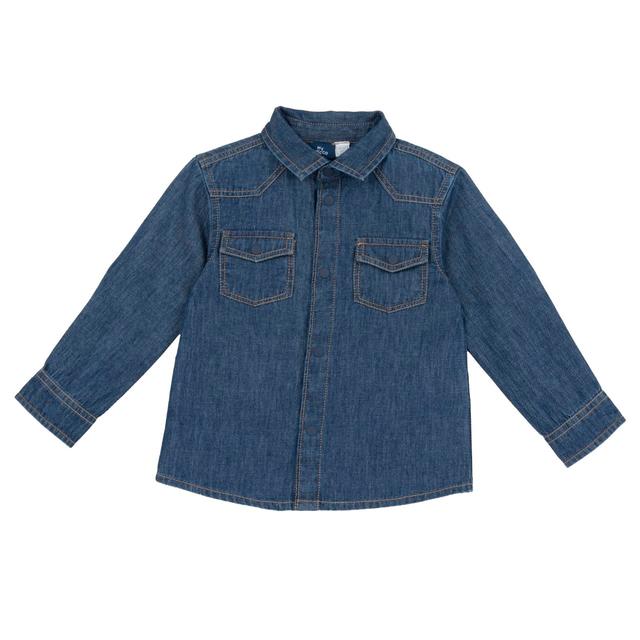 Camicia a manica lunga in denim leggero blu per bambino Chicco, realizzata al 100% in cotone, ideale per la primavera e l'estate. | Chicco